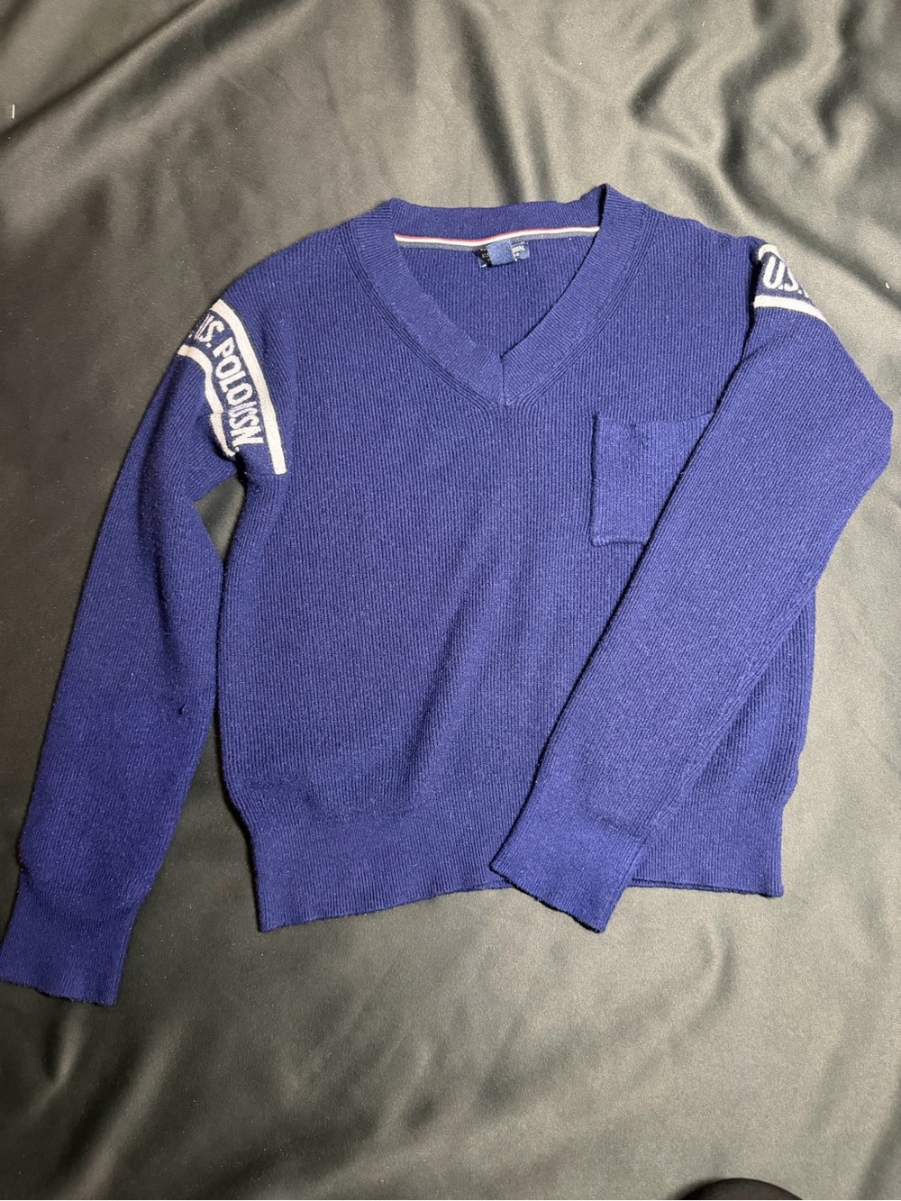 U.S. Polo Assn. Royal Blue V-Neck Sweater with Shoulder Logos